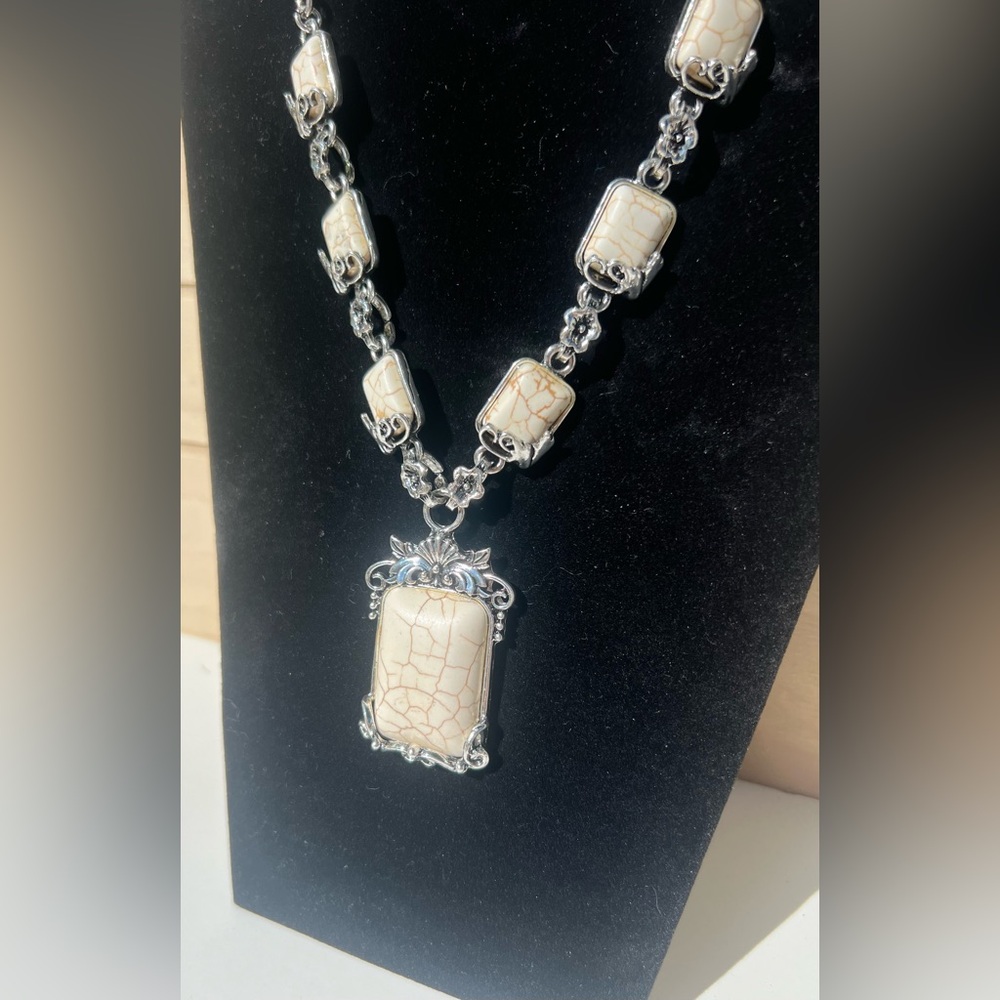 Fashion Jewelry Set - Silver Plated Turquoise Necklace & Earrings - Picture 2 of 2